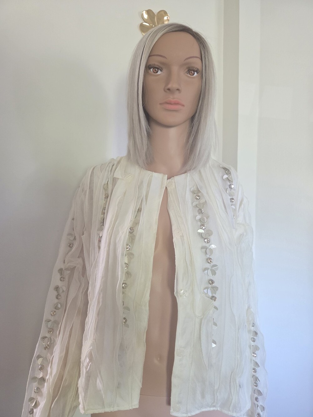 ZARA Womens Appliques Ruffled Jacket with Beads & Ruffles Size Medium #3920/119